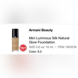 Armani Luminous Silk Foundation Color 6.5 (Original Formula)
